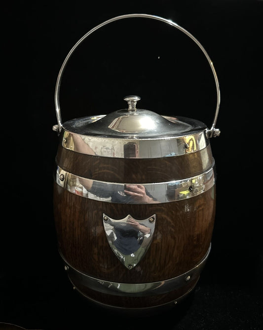 Antique Oak & Silver Plate Ice Bucket