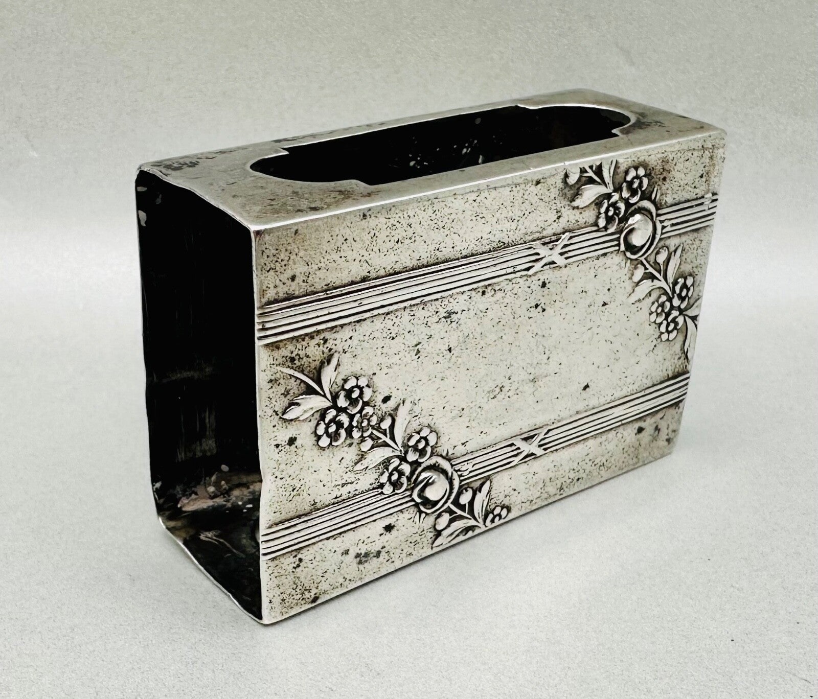 Antique 800 Silver Matchbox Sleeve/Case – German Hallmarks – Oberländer P