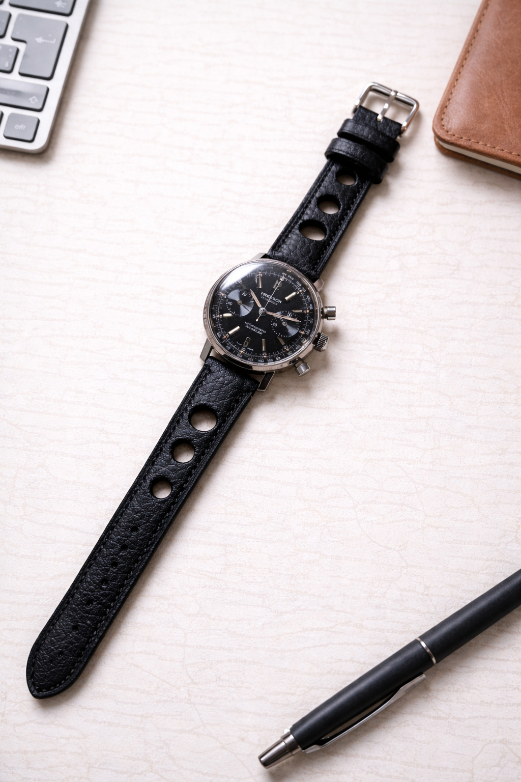 Brand New Grand Prix Style Leather Watch Strap – Black – Genuine Calf Leather