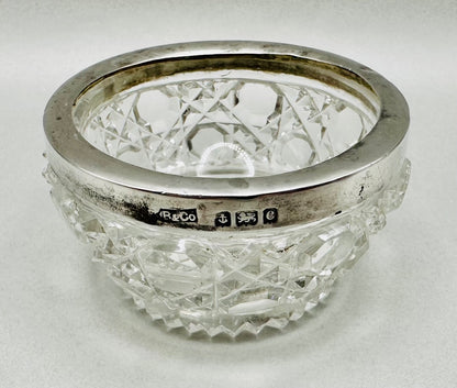 Antique Silver Rimmed Glass Salt – Birmingham 1902 Henry Bushell & Co