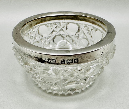 Antique Silver Rimmed Glass Salt – Birmingham 1902 Henry Bushell & Co