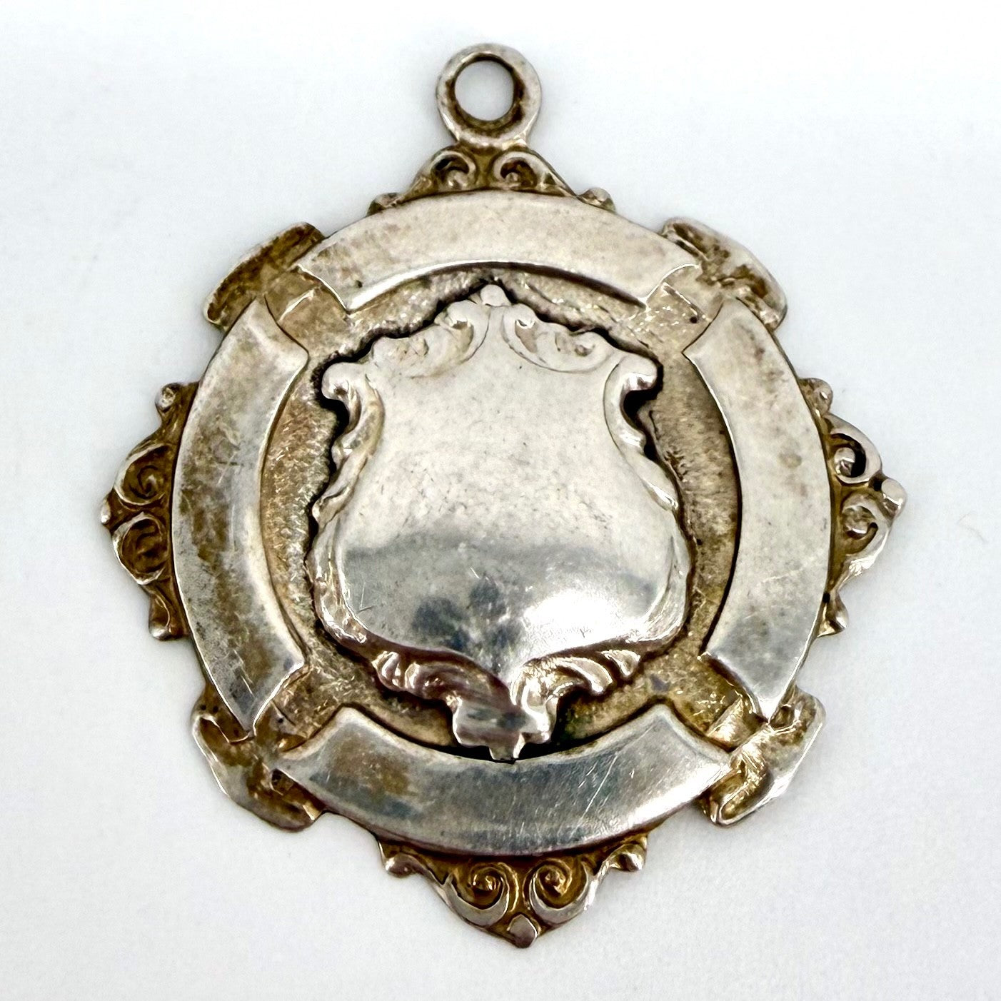 Antique Solid Silver Fob Medal – Denton & Down – Ornate Shield Design