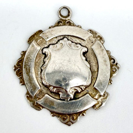Antique Solid Silver Fob Medal – Denton & Down – Ornate Shield Design