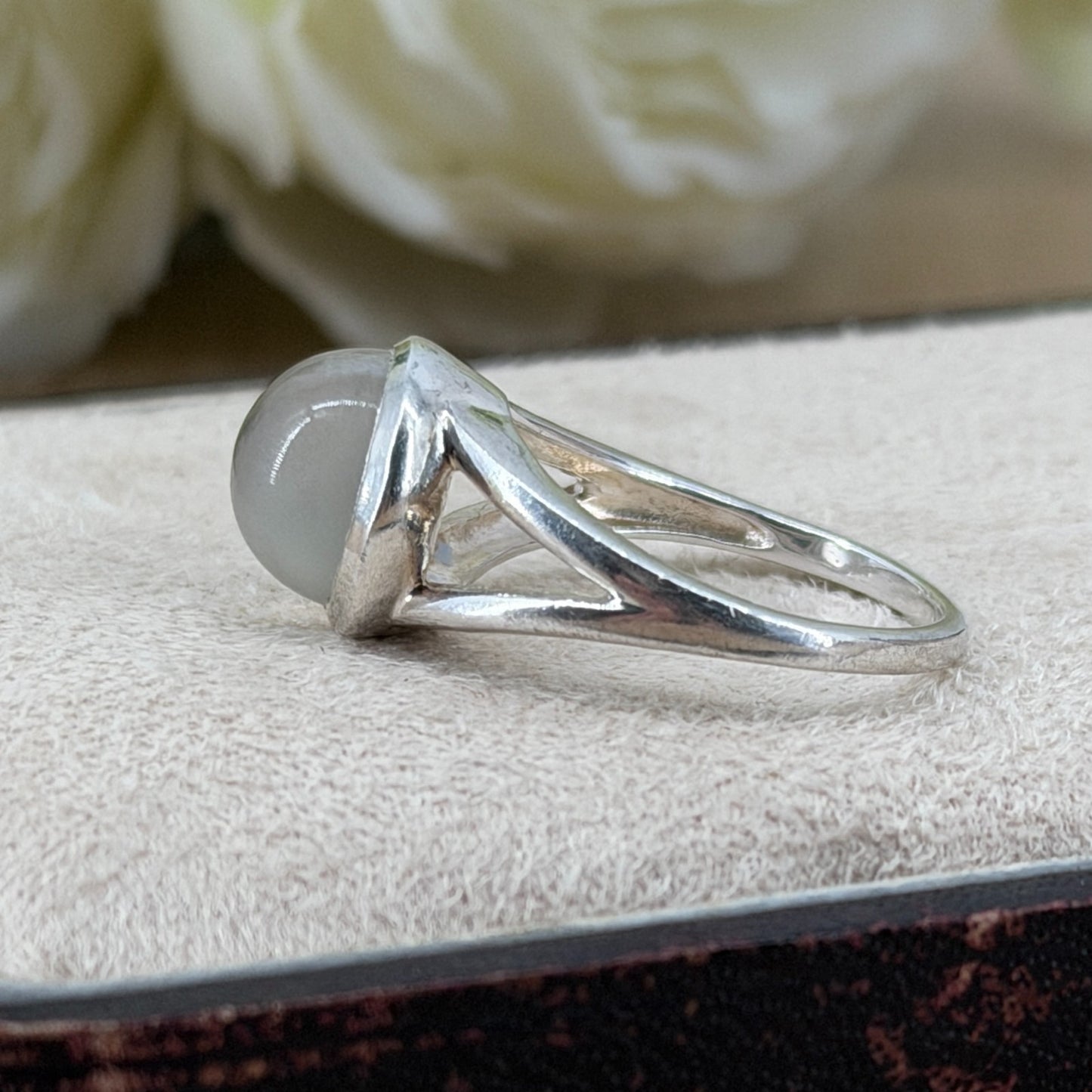 Vintage 925 Sterling Silver Cabochon Moonstone Ring – UK Size P