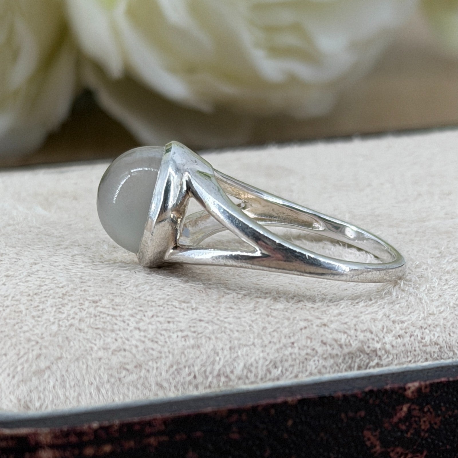 Vintage 925 Sterling Silver Cabochon Moonstone Ring – UK Size P