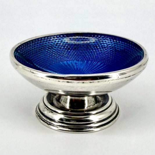 Antique Silver & Blue Glass Bowl – M & Co. – Birmingham 1920