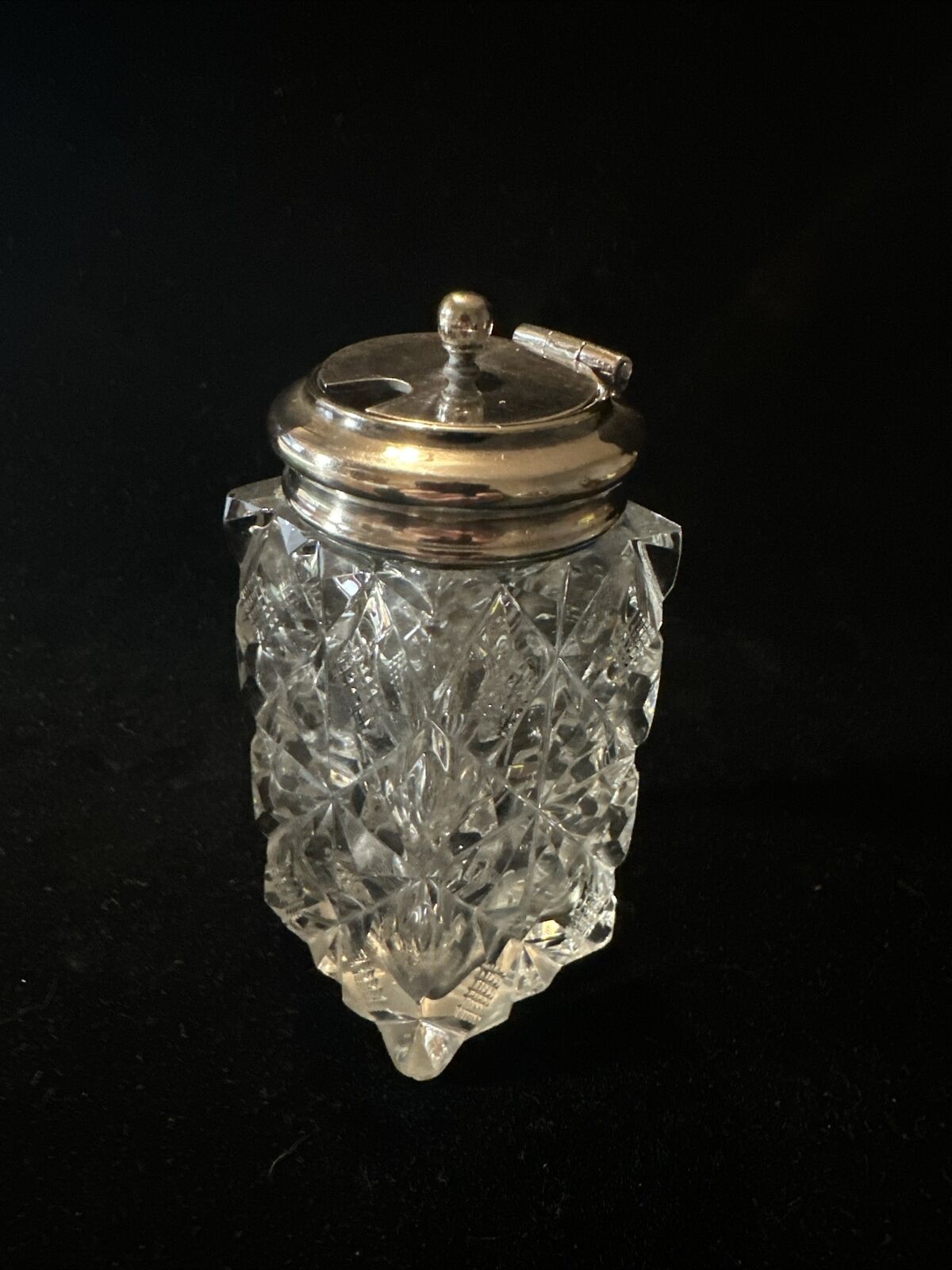 Antique Silver Plate & Cut Glass Mustard Pot