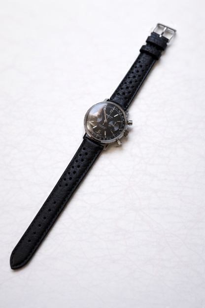 Brand New Rally Style Leather Watch Strap – Black – Genuine Calf Leather