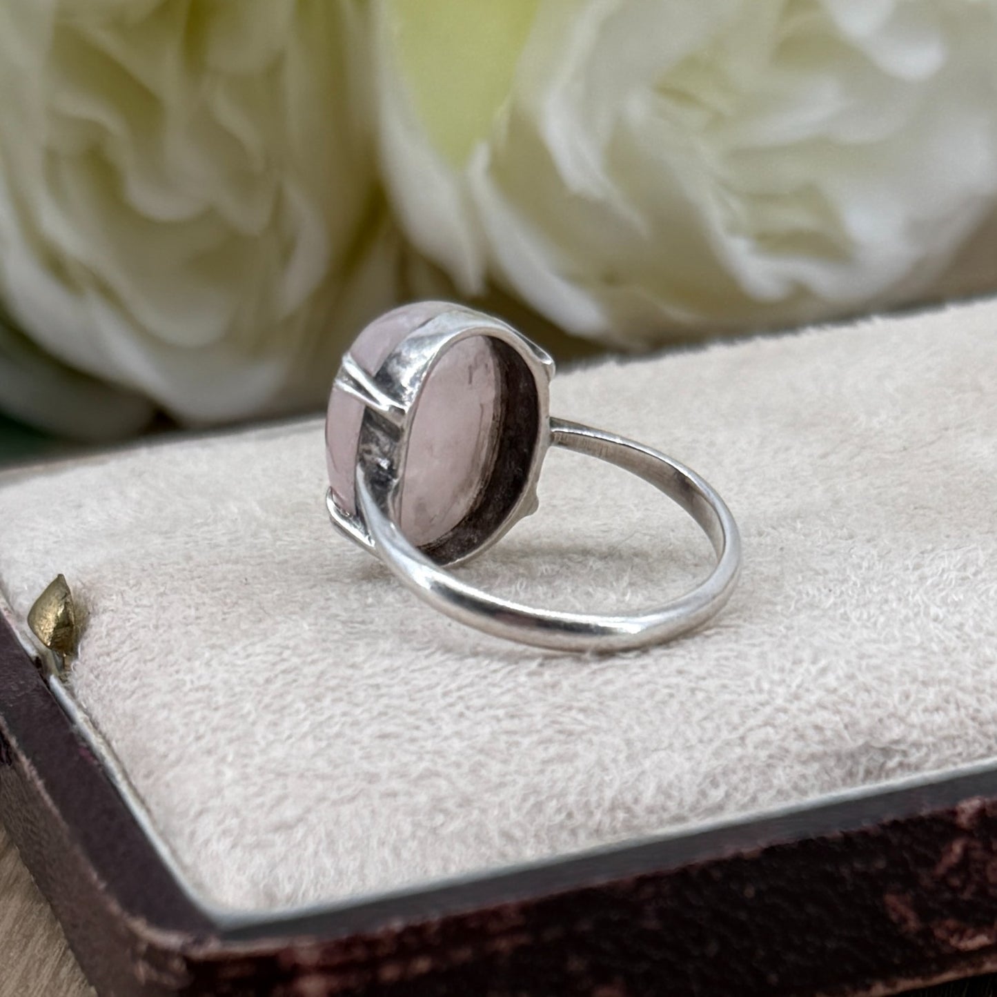 Vintage Sterling Silver Rose Quartz Ring – UK Size K1/2 – Claw Set Cabochon
