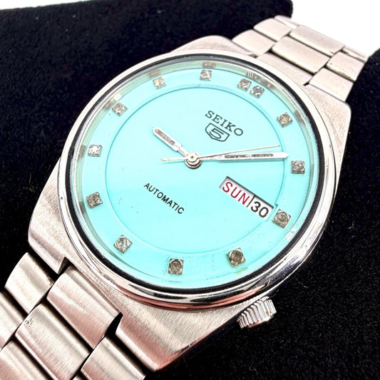 Vintage Seiko 5 Automatic Watch 6309-9060 Turquoise Dial Gem Markers - Working