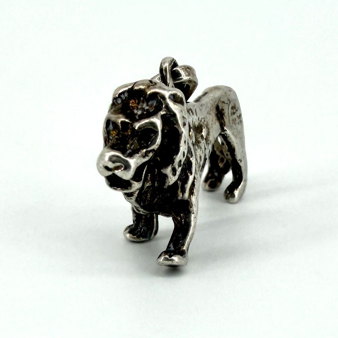 Antique Sterling Silver Lion Charm Pendant