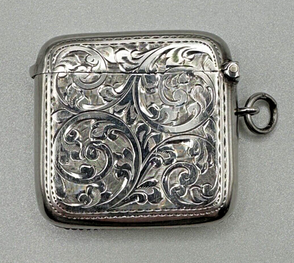 Antique Curved Silver Vesta Case - Chester 1913 Stewart Dawson & Co