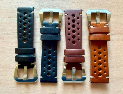 Brand New Luxury Rally Sports Smooth Leather Watch Strap - Genuine Calf Leather