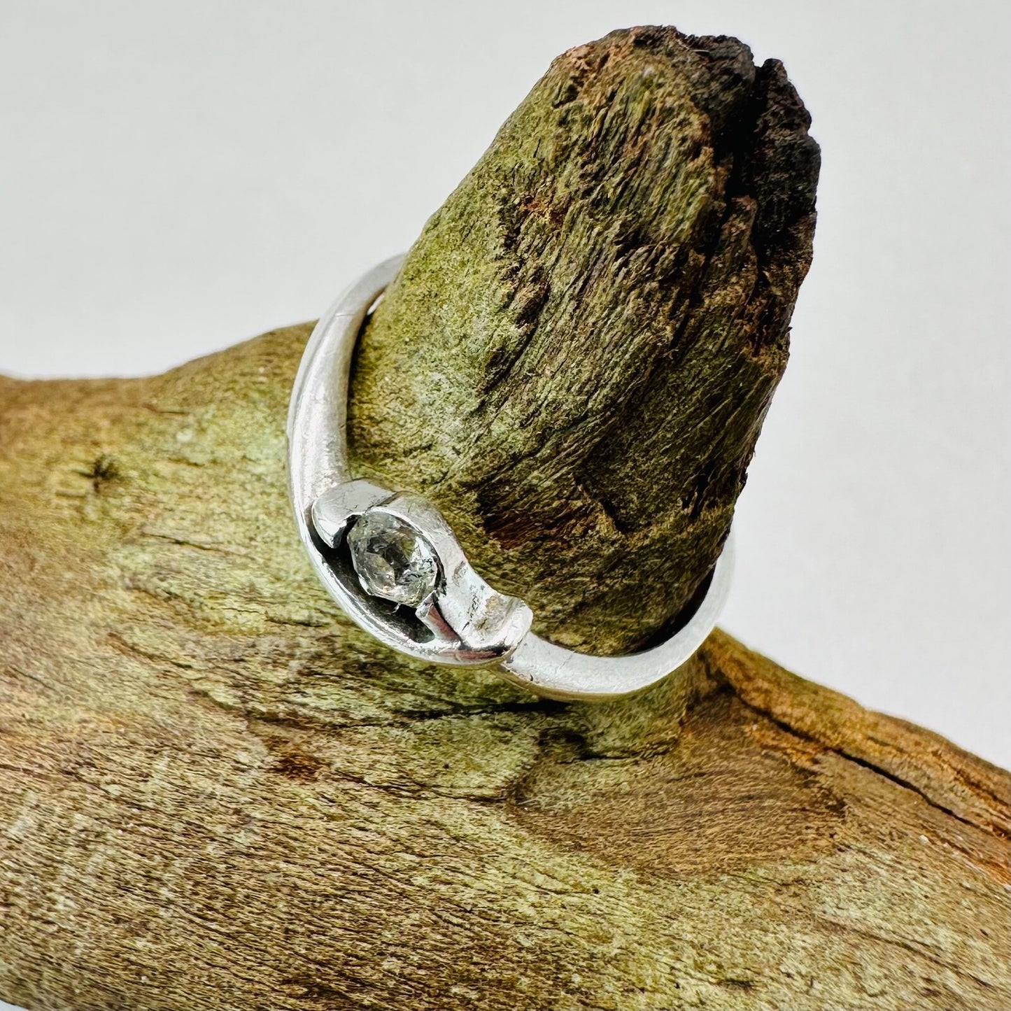 Vintage Sterling Silver Ring with Clear Stone - Size K