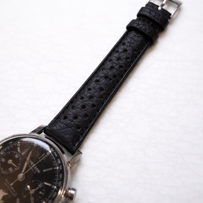 Brand New Rally Style Leather Watch Strap – Black – Genuine Calf Leather