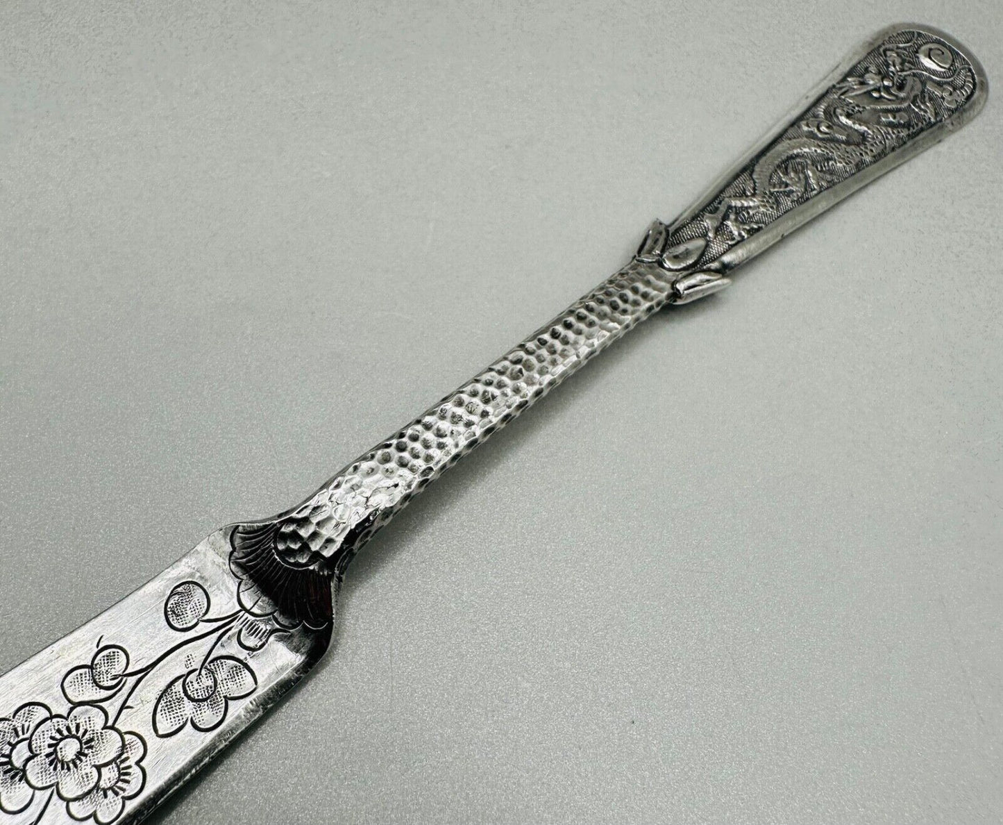 Antique Chinese Export Silver Fish Knife - Intricate Dragon and Floral Design