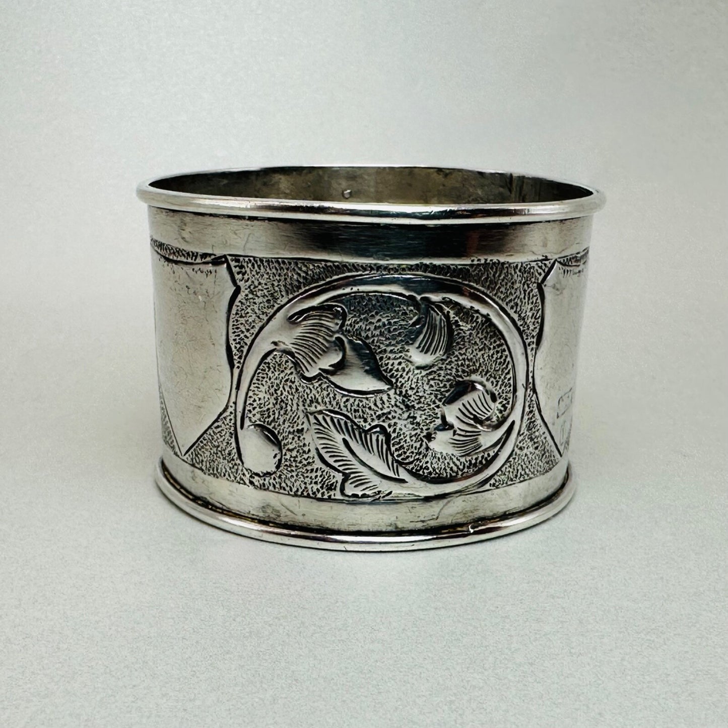 Antique Silver Napkin Ring – Floral Engraving – Hallmark Rubbed