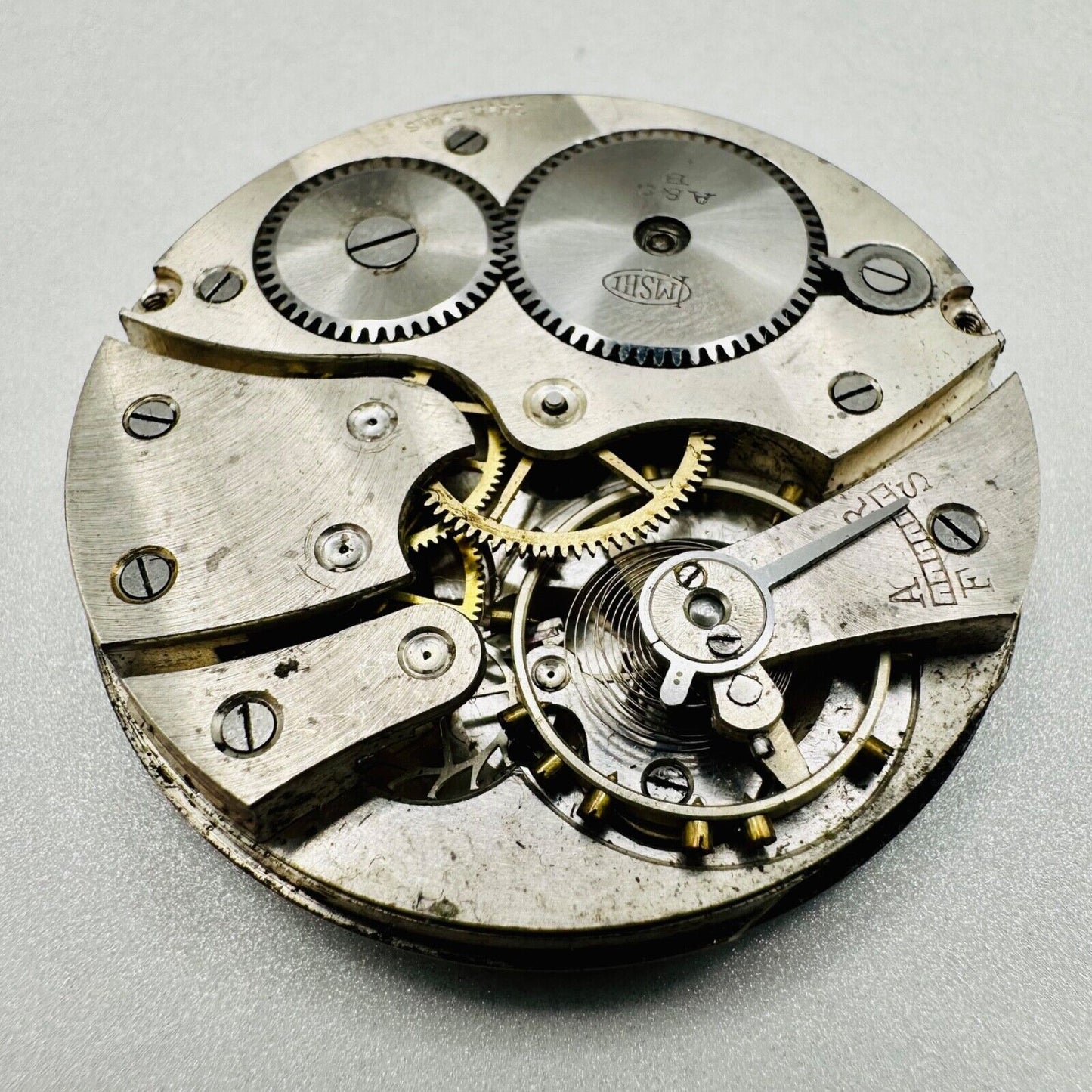 Antique Imshi Pocket Watch Movement - Spares or Repair - 42.8mm Diameter
