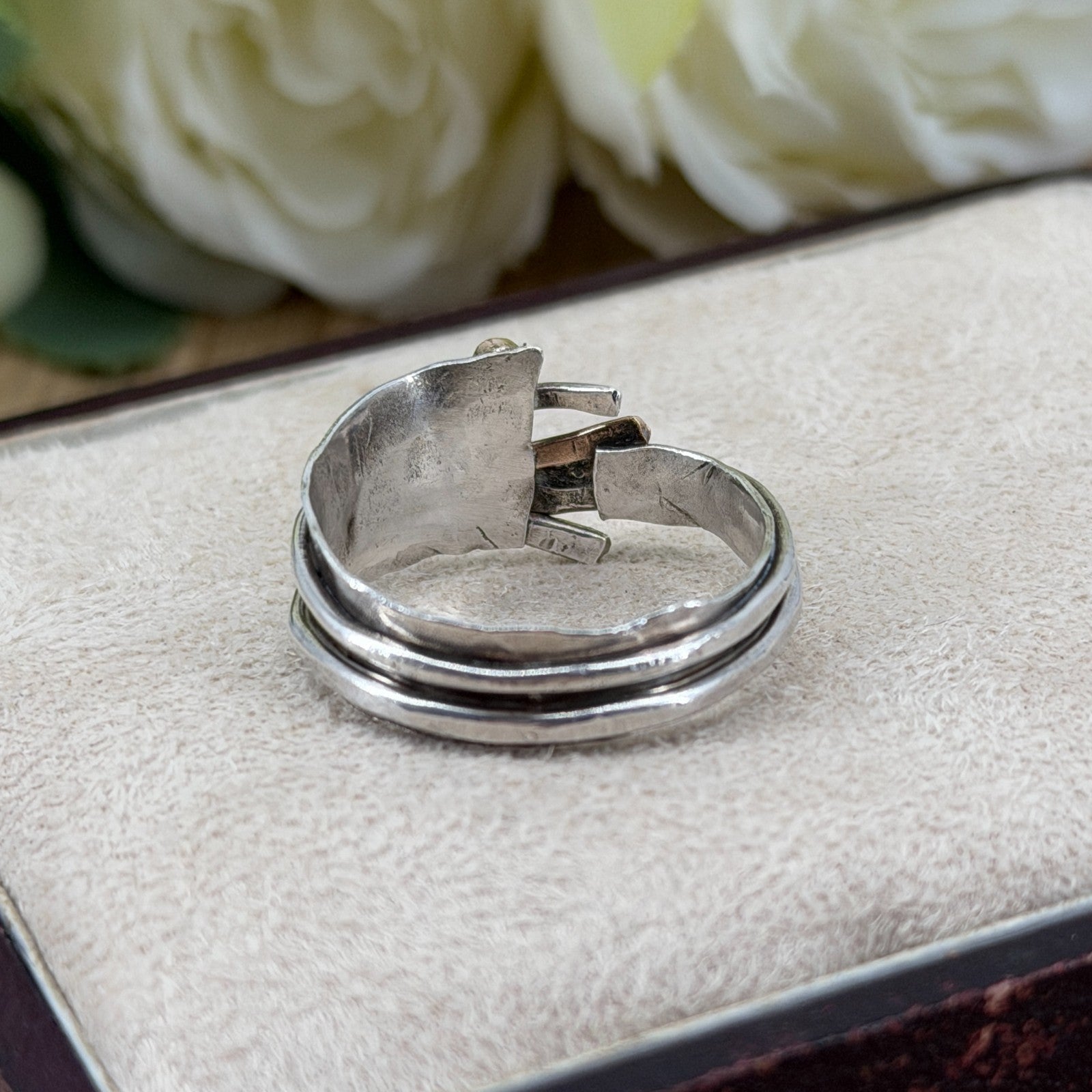 Handmade 925 Sterling Silver Diamond Ring with Gold Accents – UK Size U