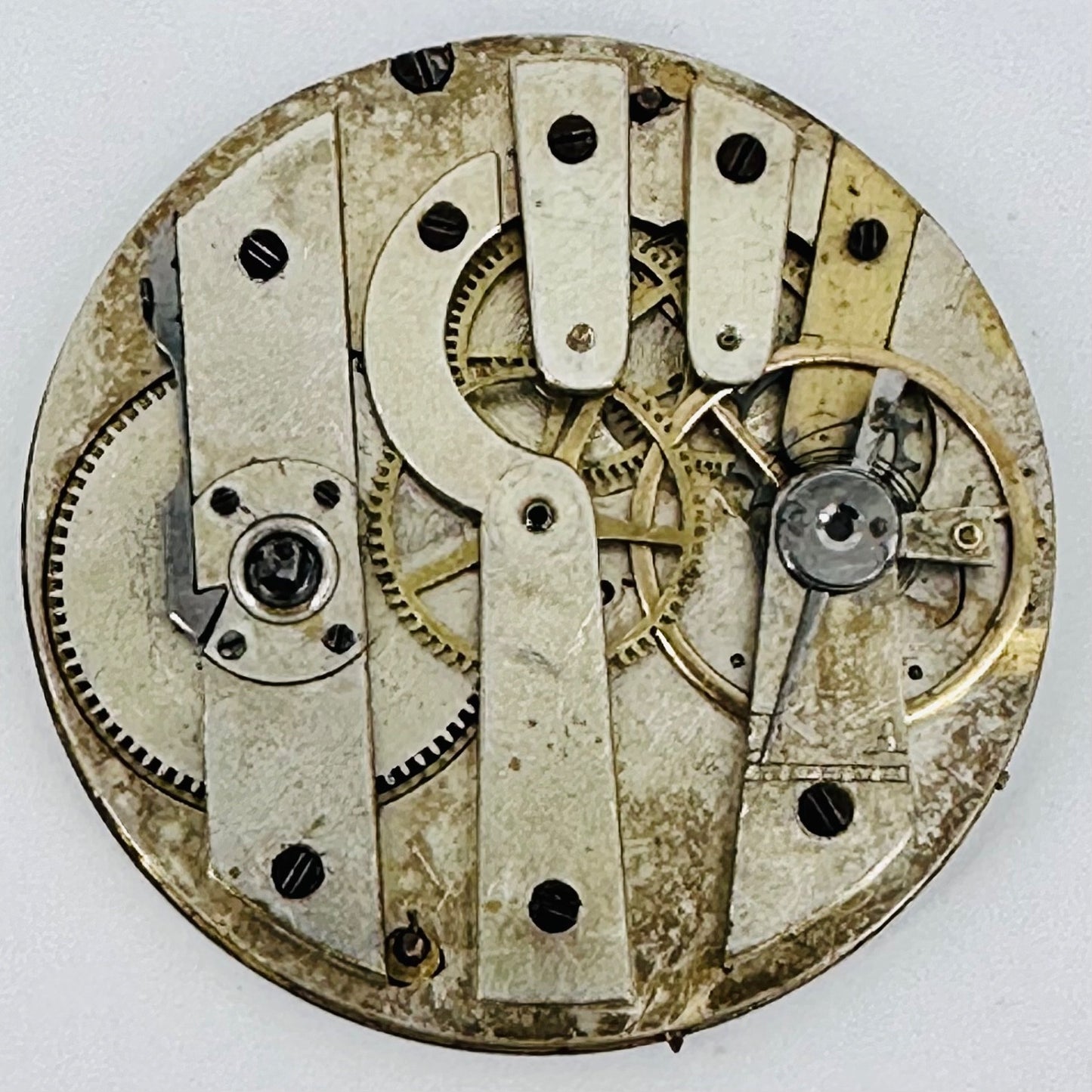 Antique Pocket Watch Movement – Key Wound, 41.1mm, Enamel Dial, Spares/Repair
