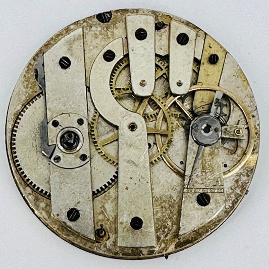Antique Pocket Watch Movement – Key Wound, 41.1mm, Enamel Dial, Spares/Repair