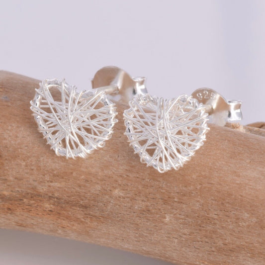 Brand New 925 Sterling Silver Woven Heart Stud Earrings