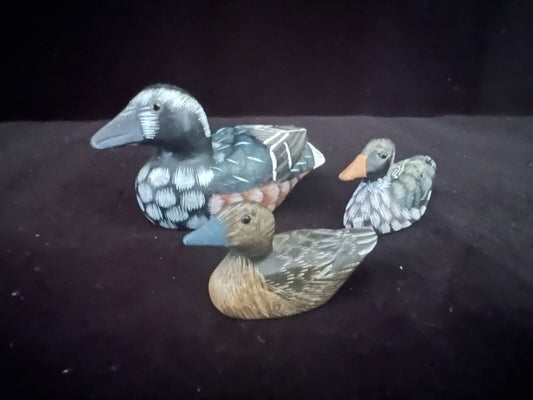 Collection of 3 Wooden Painted Ducks