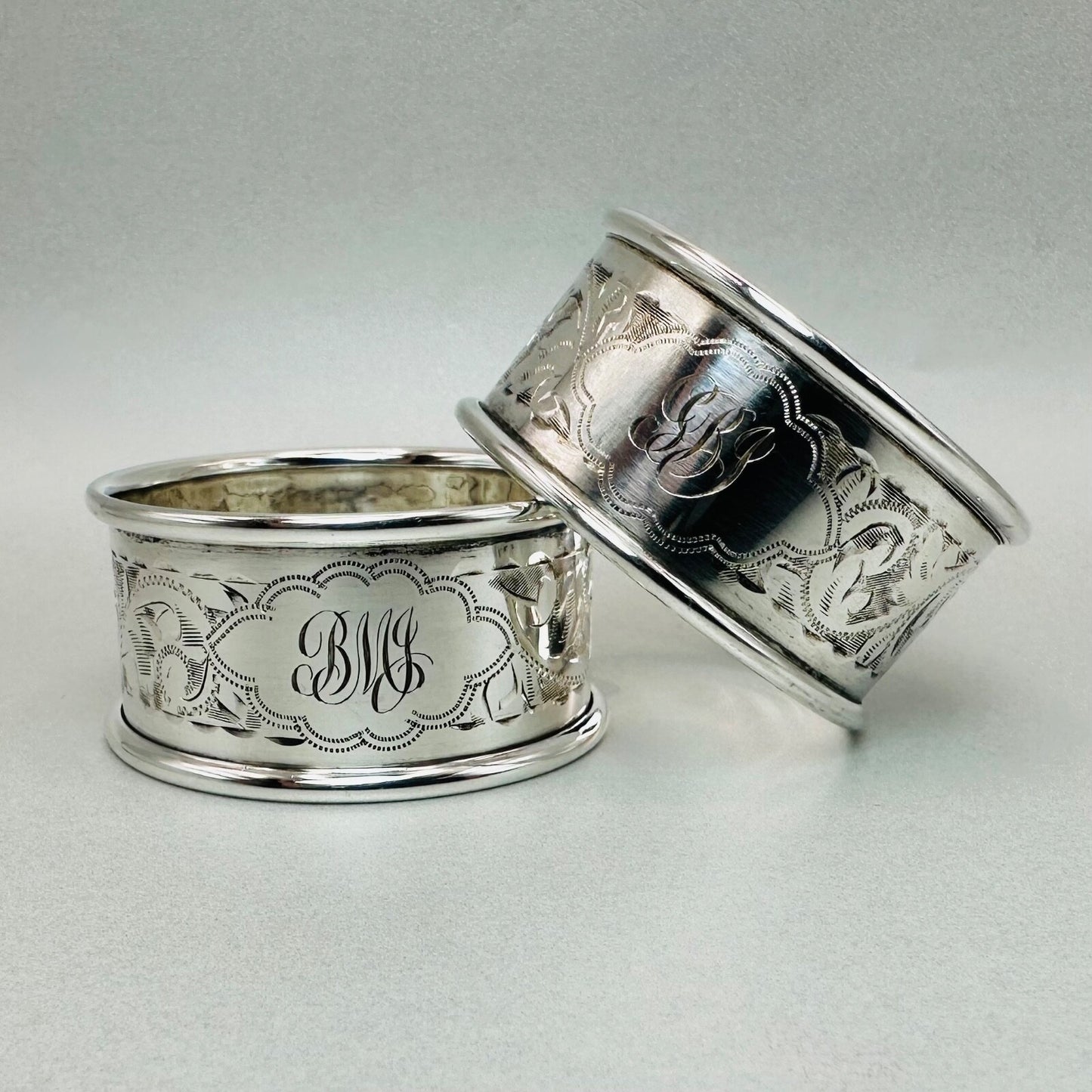 Antique Pair of Silver Napkin Rings - Boxed London 1934 - Robert Pringle & Sons