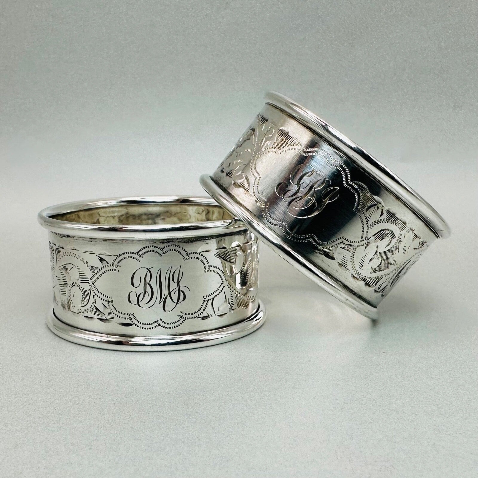 Antique Pair of Silver Napkin Rings - Boxed London 1934 - Robert Pringle & Sons
