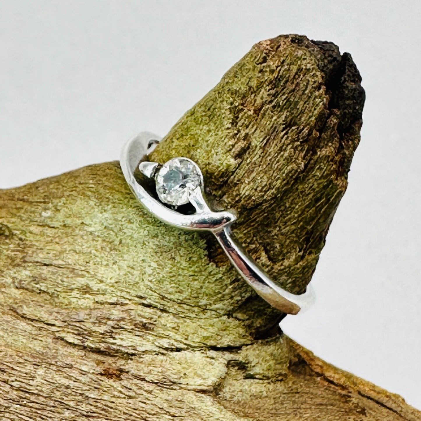 Vintage Sterling Silver Ring with Clear Stone - Size K