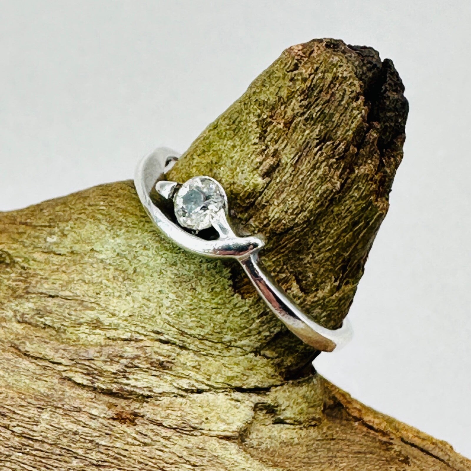 Vintage Sterling Silver Ring with Clear Stone - Size K