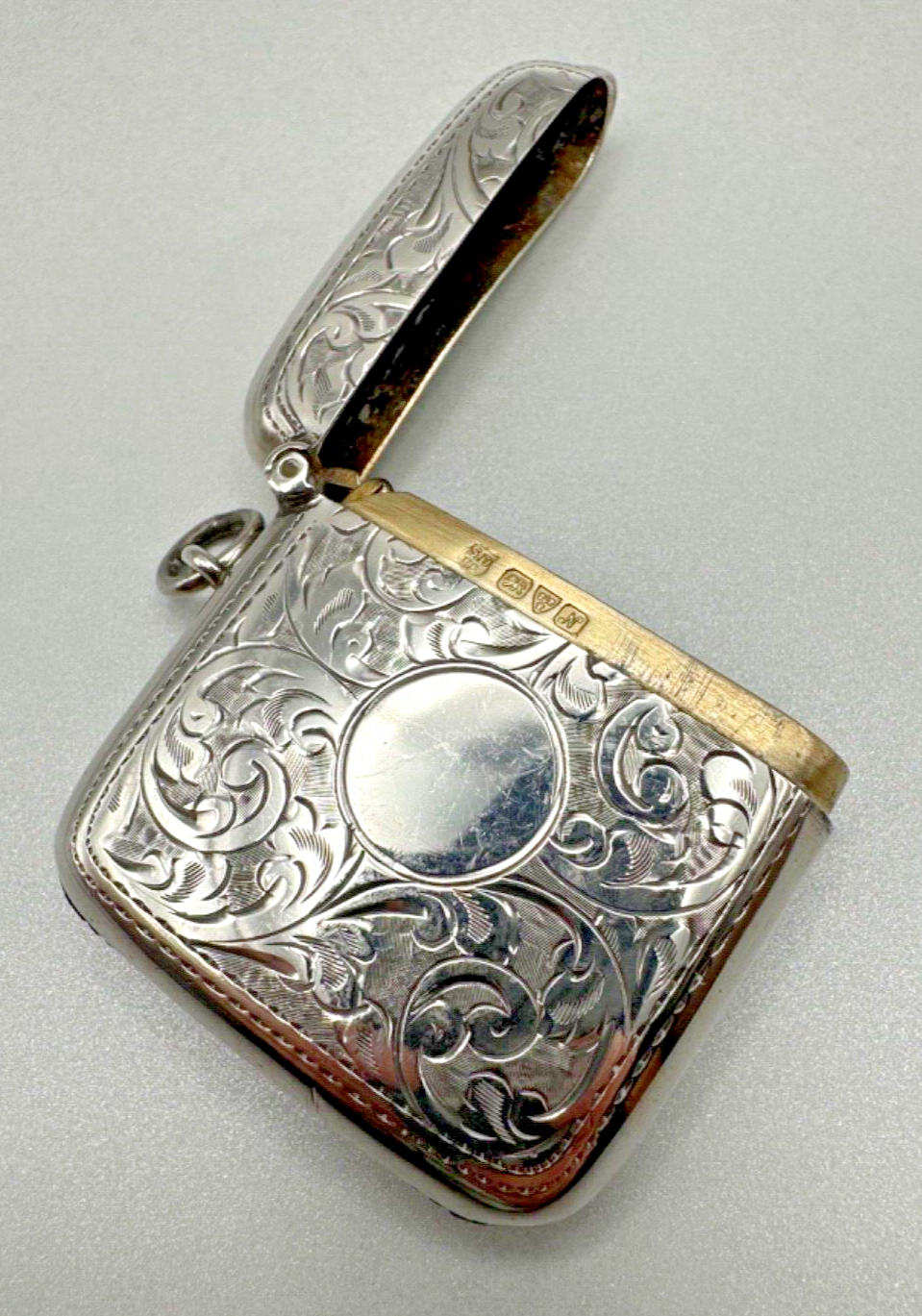 Antique Curved Silver Vesta Case - Chester 1913 Stewart Dawson & Co