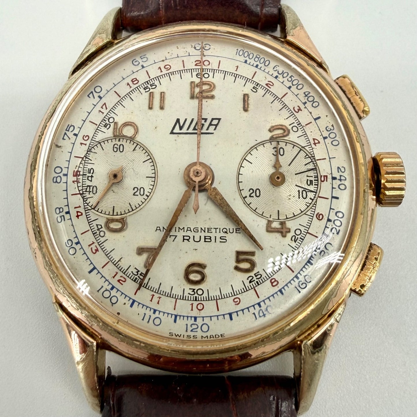 Vintage NIGA Swiss Chronograph Watch – Landeron 51 – Gold Plated – c.1940s–50s