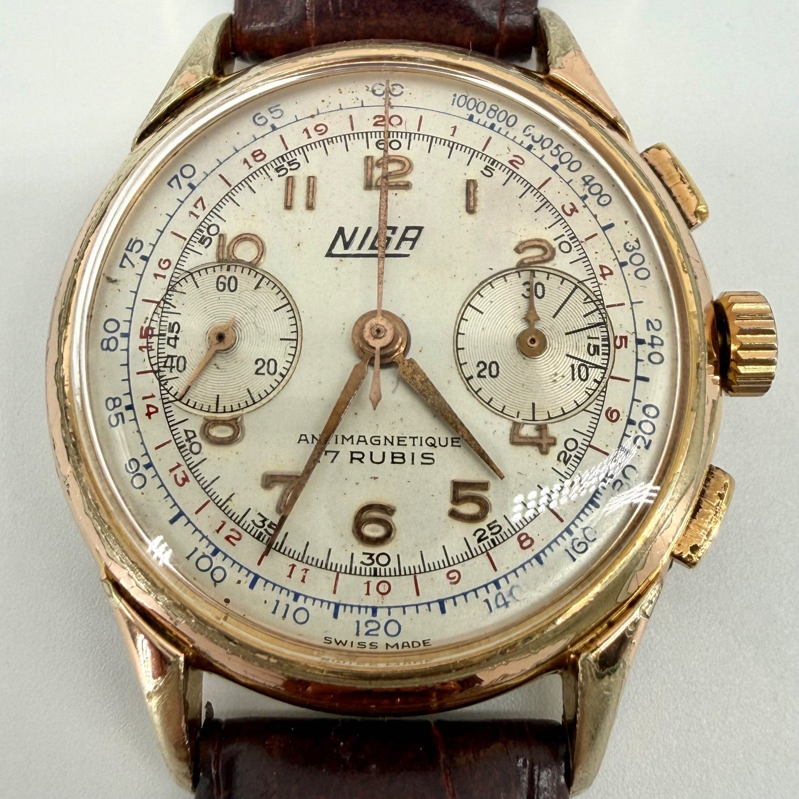 Vintage NIGA Swiss Chronograph Watch – Landeron 51 – Gold Plated – c.1940s–50s