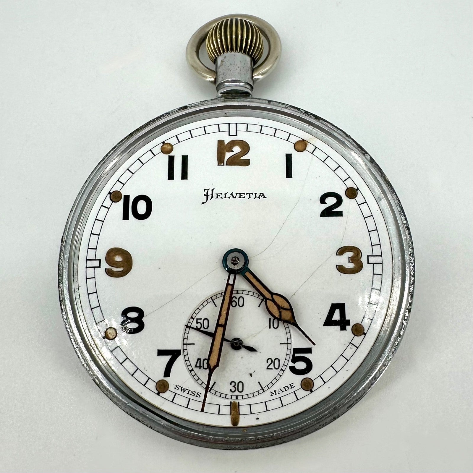 Vintage Helvetia 32A GS/TP Military Pocket Watch – WW2 Era – Swiss Made – 52mm