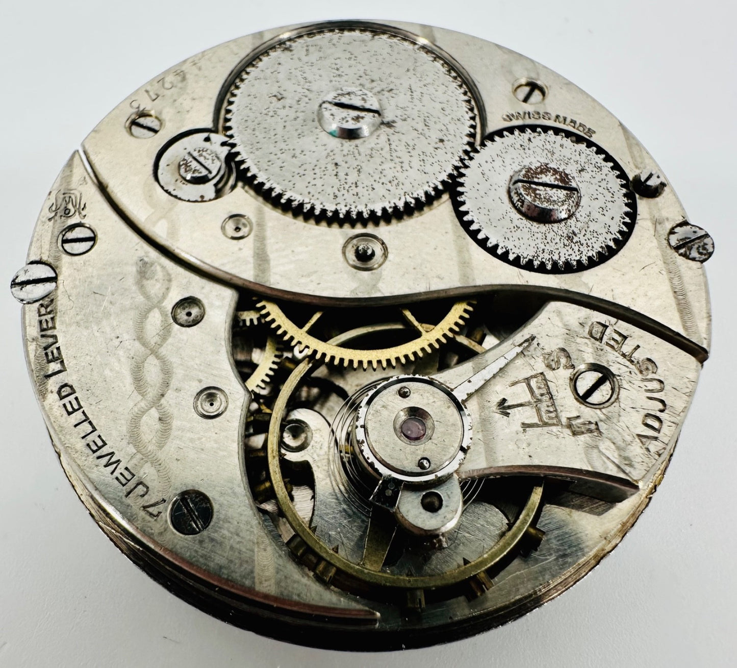 Antique Swiss Pocket Watch Movement – 43mm, 7 Jewels, UW Co.?, Spares/Repair