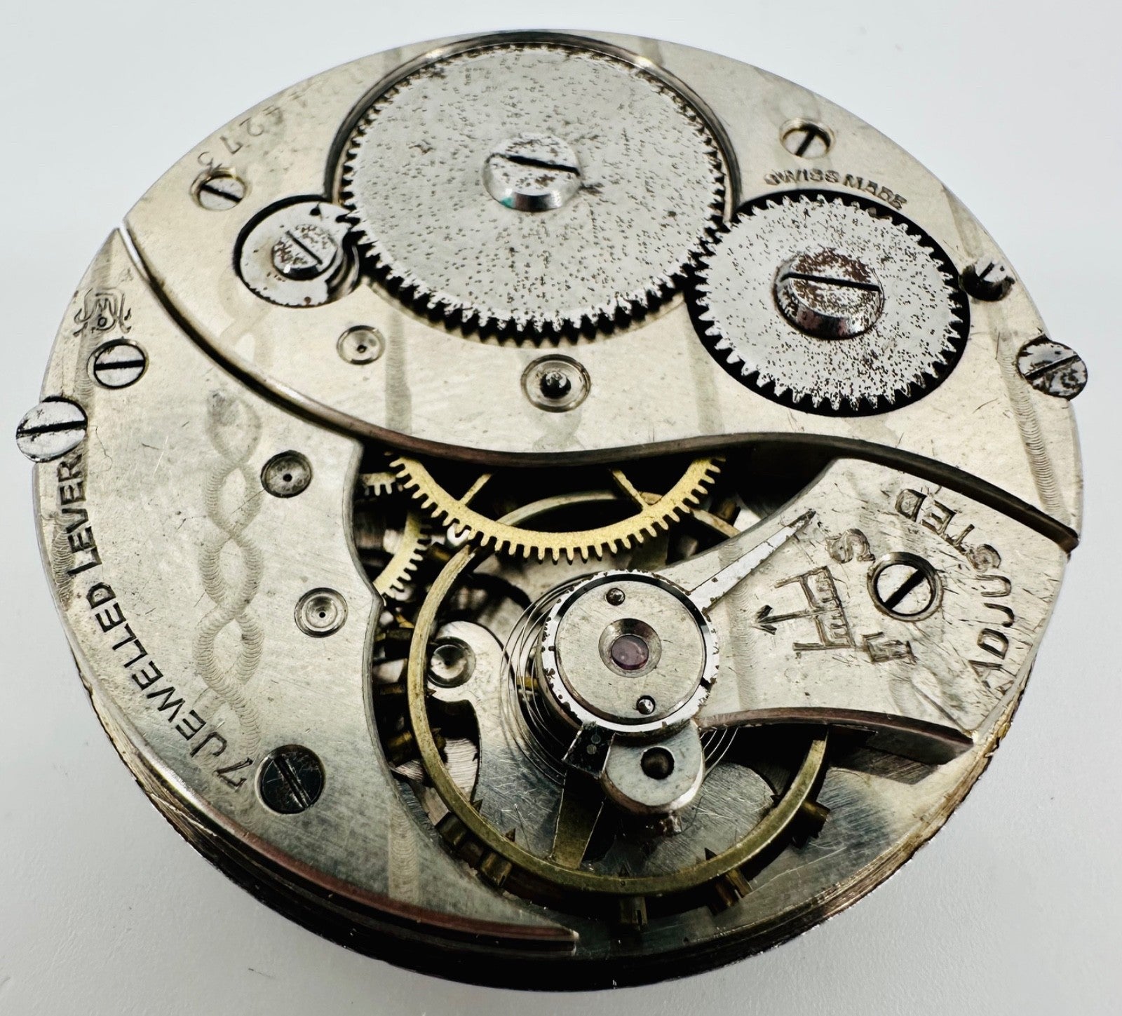 Antique Swiss Pocket Watch Movement – 43mm, 7 Jewels, UW Co.?, Spares/Repair