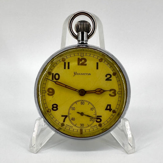 Vintage Helvetia 32A GS/TP Military Pocket Watch – WW2 Era – Swiss Made – 52mm