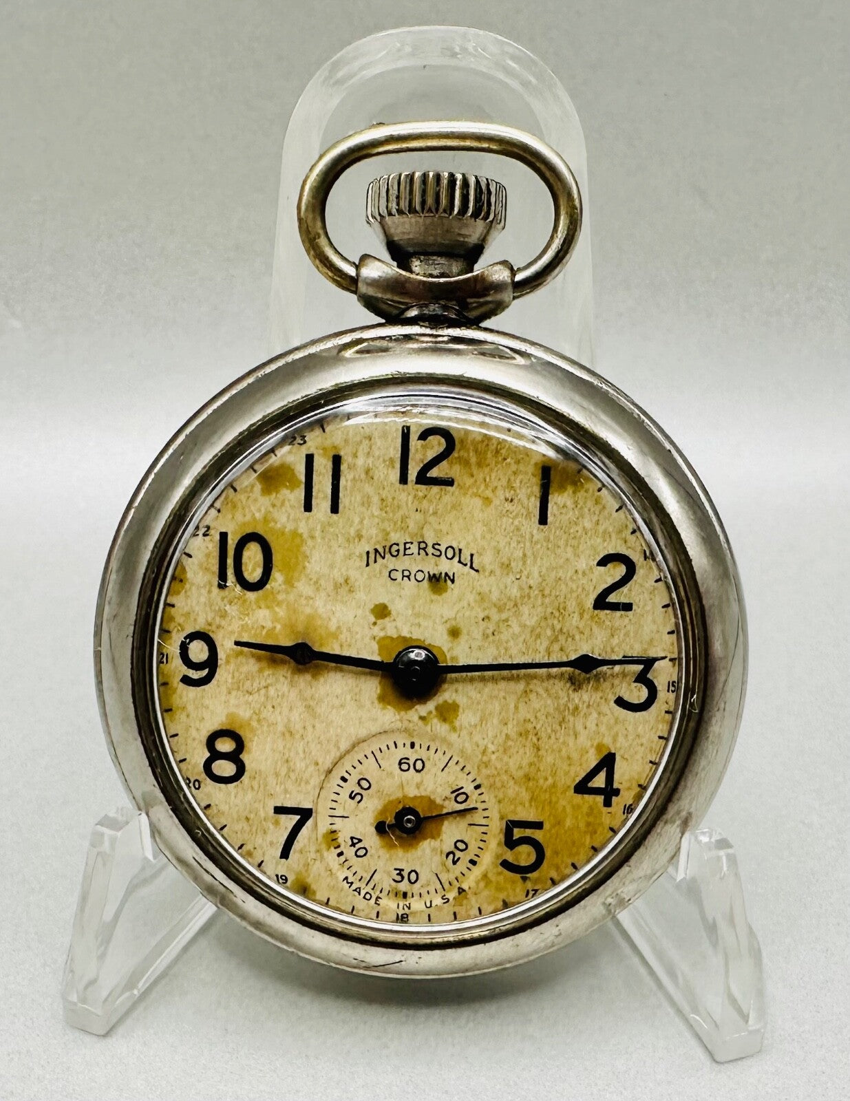 Vintage Ingersoll Crown Pocket Watch - Working - Made in USA