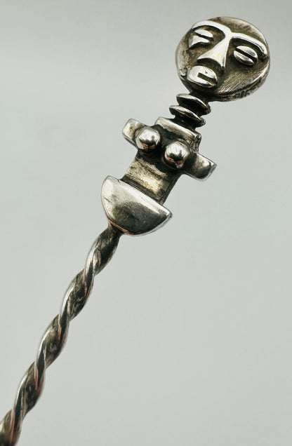 Antique White Metal Spoon - Twisted Stem & Character Finial
