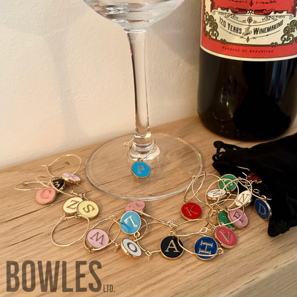A to Z Wine Glass Charms – Pack of 26 Alphabet Drink Markers with Velvet Bag
