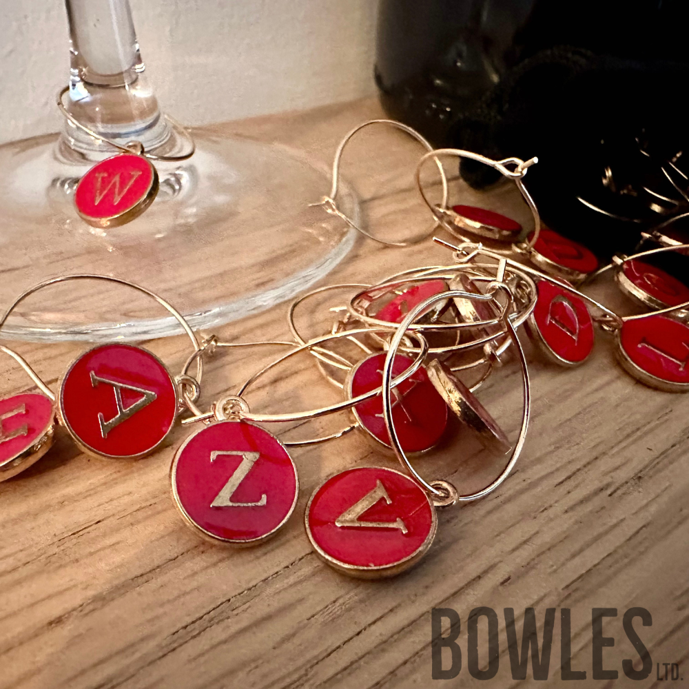 A to Z Wine Glass Charms – Pack of 26 Alphabet Drink Markers with Velvet Bag