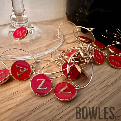 A to Z Wine Glass Charms – Pack of 26 Alphabet Drink Markers with Velvet Bag