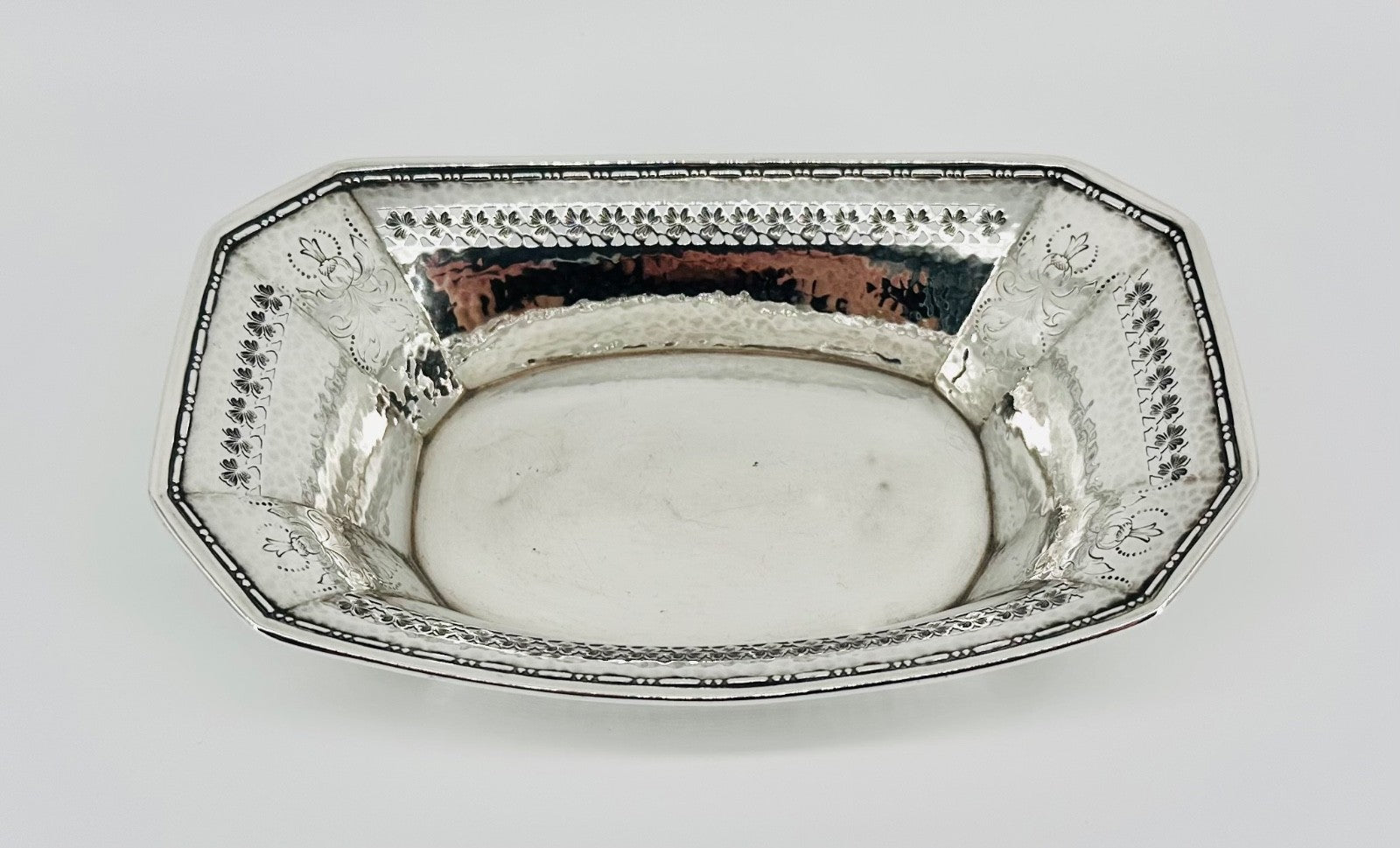 Antique American Sterling Silver Dish – Pierced & Hammered Design – Webster Co.