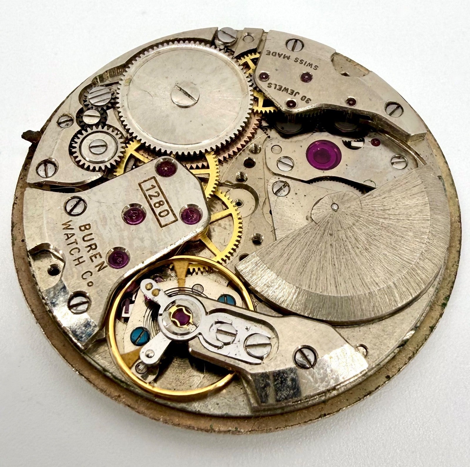 Vintage Buren 1280 Automatic Watch Movement – 30 Jewels – Swiss Made – Working