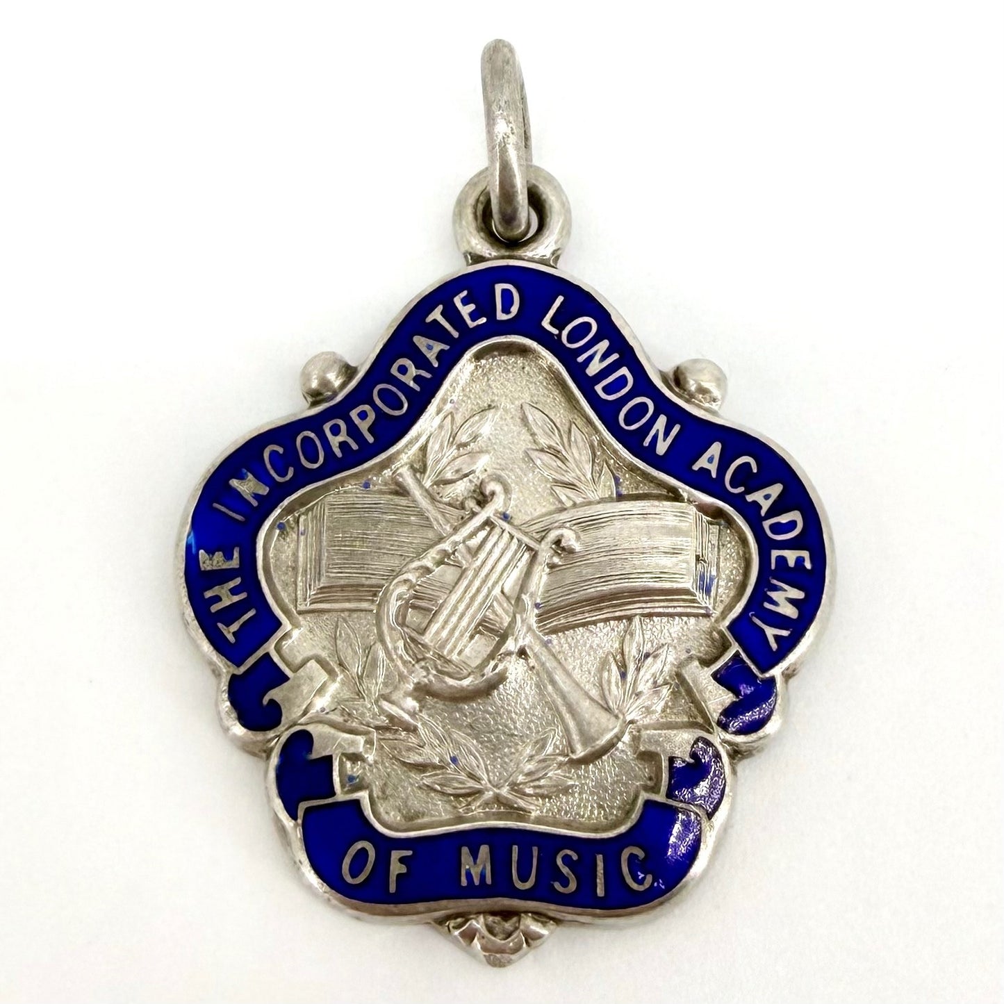 Antique Sterling Silver Enamel Fob Medal – London Academy of Music – 1935