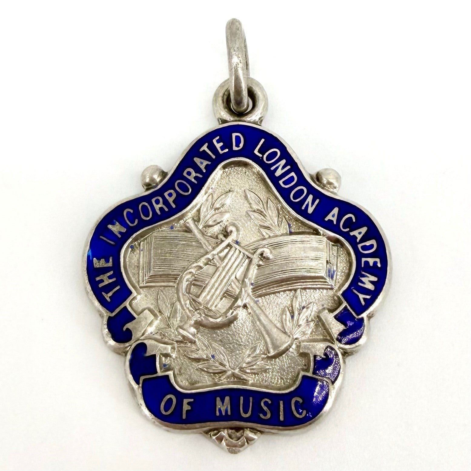 Antique Sterling Silver Enamel Fob Medal – London Academy of Music – 1935