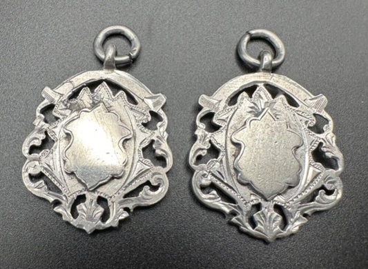 Antique Pair of Silver Fob Medal Pendant - Birmingham 1911 William Hair Haseler