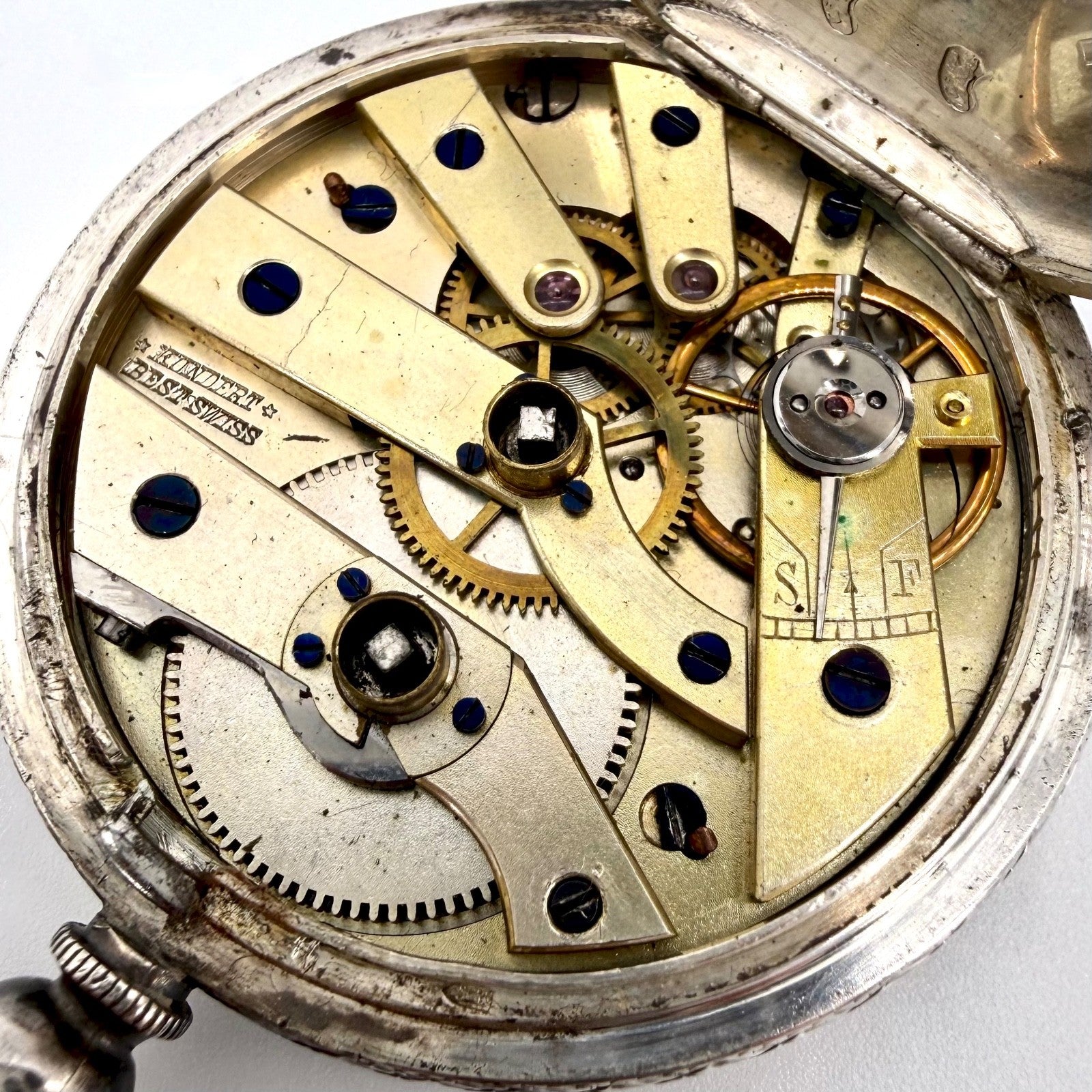 Antique Swiss 935 Silver Kundert “Best Swiss” Pocket Watch - Working