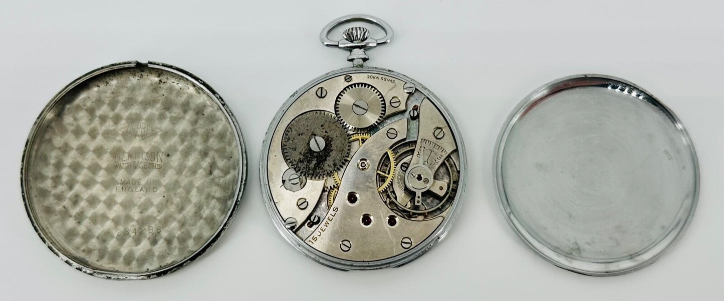 Antique Rone 15 Jewel Swiss Pocket Watch – Dennison Case – Working